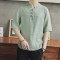 中国风棉麻T恤男装中式短袖麻料盘扣中袖上衣大码亚麻T恤夏季宽松白色长袖 3XL 浅绿色短袖