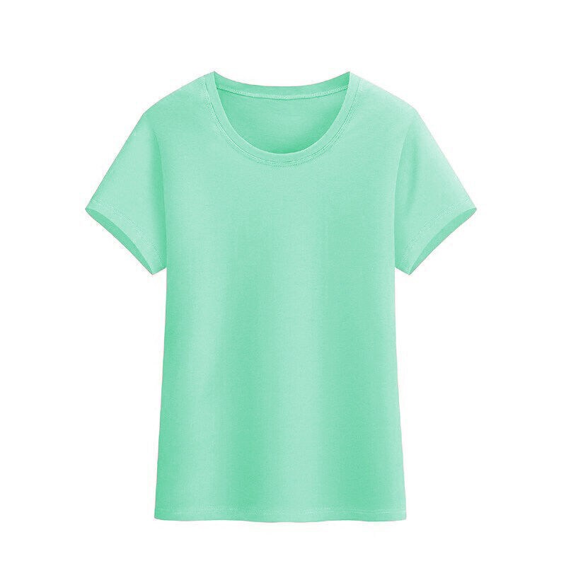 纯色T恤上衣2018夏装新款糖果色少女学生学院风简约百搭圆领短袖 S 基础T-绿色