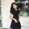 秋季女装韩版气质修身复古性感镂空显瘦黑裙短袖连衣裙短裙 XL 红色