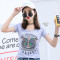 新款韩版修身显瘦紧身百搭时尚弹力印花图案学生短袖T恤女潮 XS 8801玫红