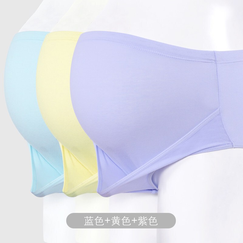 三条孕妇内裤棉高腰托腹裤头可节士内衣孕妇_7_9 XL 蓝色+黄色+紫色