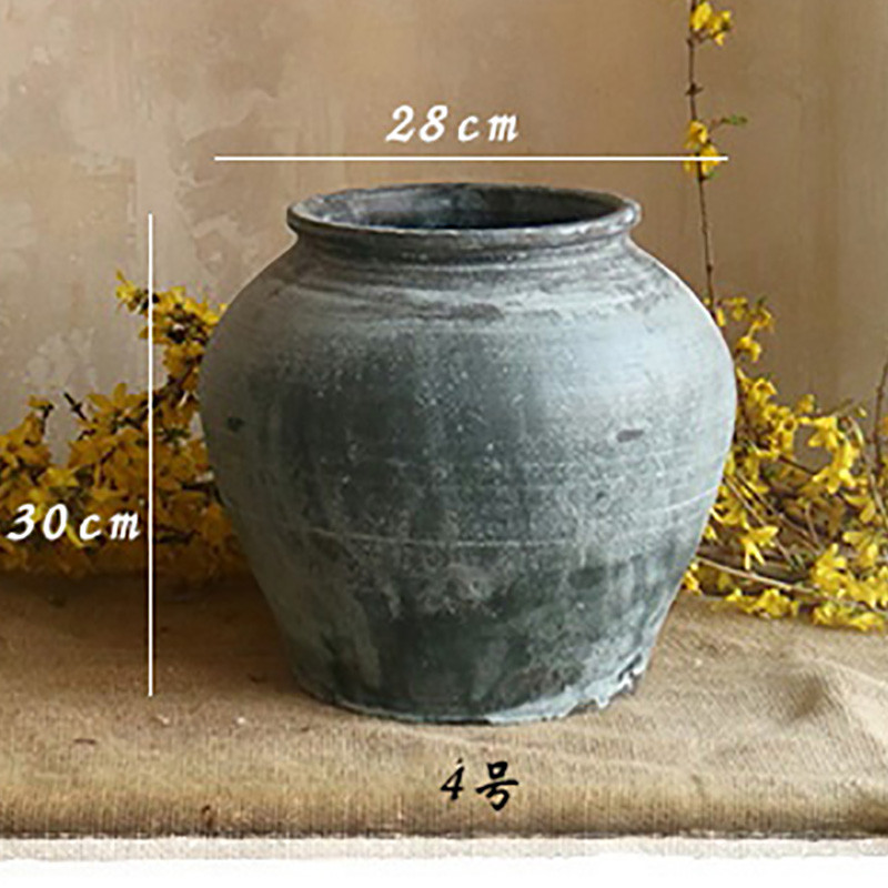 手工粗陶陶罐陶坛子花器花瓶做旧仿古软装家居摆件干花软装饰品*y_1_9 4号青色