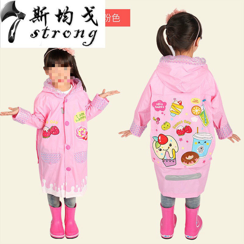 儿童雨衣男童儿童雨衣女童宝宝学生雨衣儿童带书包位加厚雨披_15_0 粉色牛奶草莓