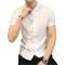 夏季男士棉麻短袖衬衫中式盘扣唐装青年修身透气亚麻中山装 L适合95-105斤 黑色