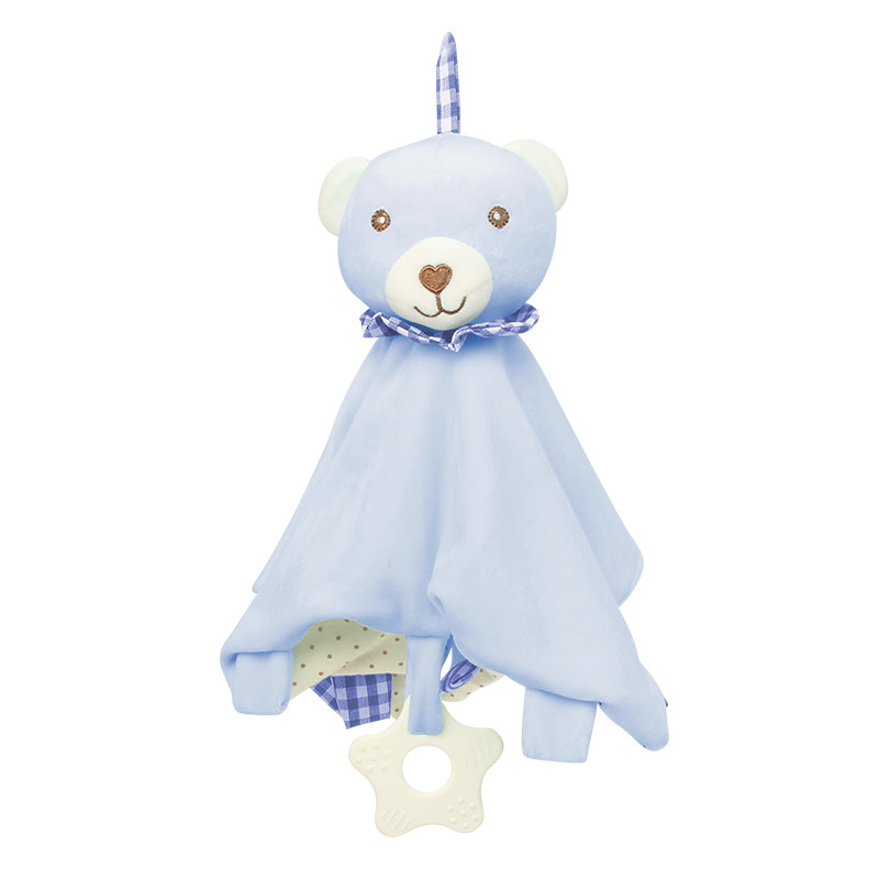 蓓臣Babytry婴儿安抚巾可入口宝宝口水巾0-1岁安抚兔玩偶布艺手偶毛绒玩具（大象、兔子、小熊）送收纳袋 20cm 蓝色小熊