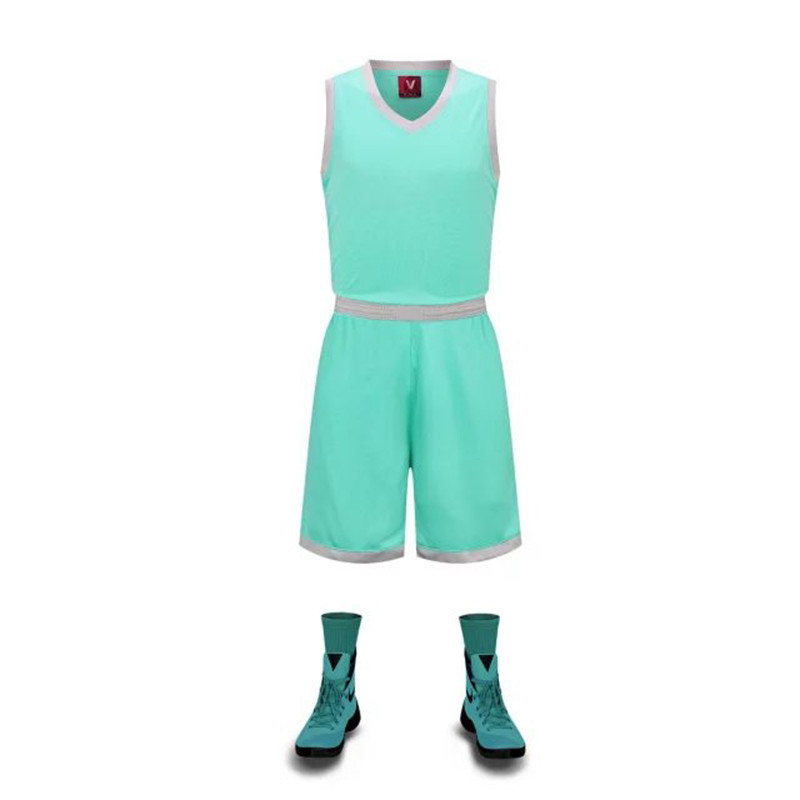 篮球服套装 篮球服男女款 定制篮球衣儿童男套装 空版篮球队服DIY 海岸绿 M