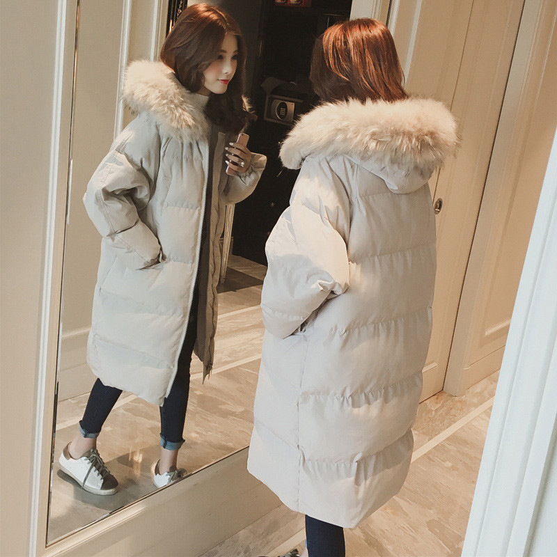 2018反季清仓羽绒棉衣加厚外套女冬面包服棉袄韩版中长过膝bf棉服 XL建议(140-160斤) 加厚米色