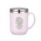 18新款马克杯带盖勺办公室水杯304不锈钢创意茶杯带手柄咖啡杯儿童杯子 粉红色起司猫图案(350毫升)