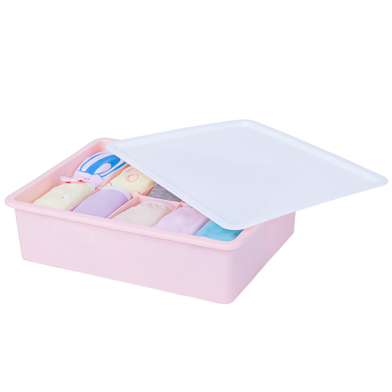 内裤内衣收纳盒塑料有盖整理箱大容量化妆品盒多功能分格袜子盒子_2 10格粉色1个+1盖子