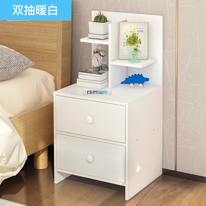 简约现代床头柜简易卧室储物柜创意小柜子组装床头收纳柜子组装_4_5 双抽暖白