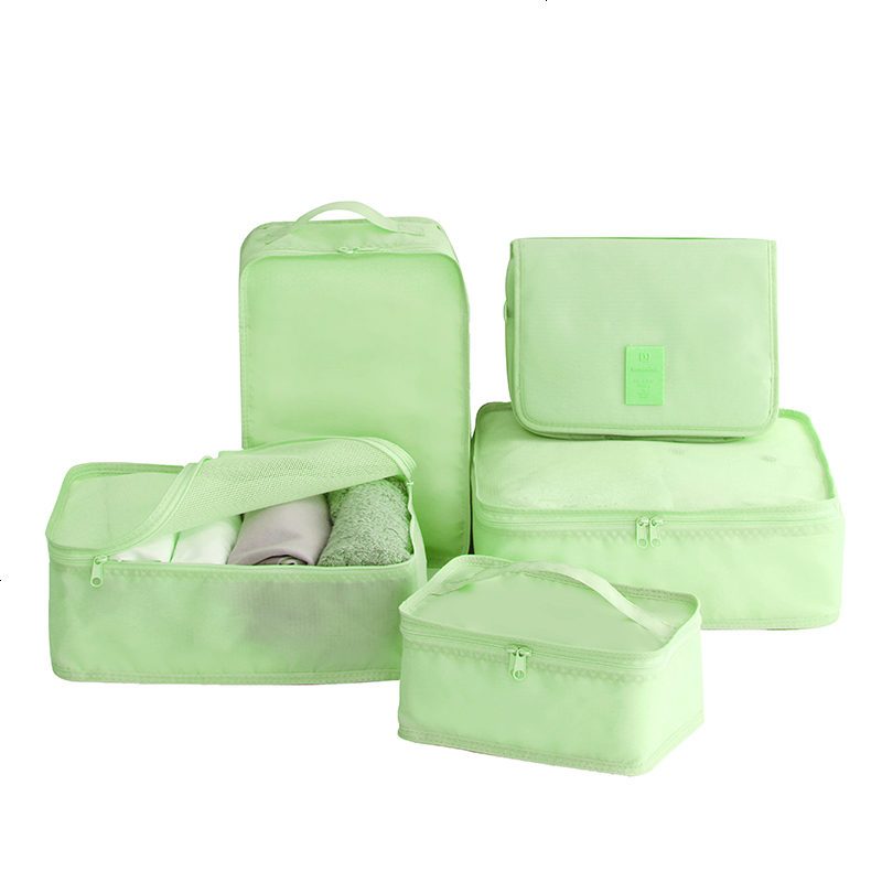 防水旅行收纳袋套装便携行李箱分装整理袋衣物收纳包旅游袋子_28 抹茶绿-5件套20寸