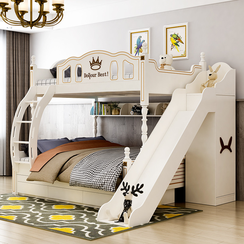莱柯檑 儿童床男孩女孩高低床公主床上下床 子母床多功能组合双层床 带储物衣柜 1.2米裸床+拖床+滑梯