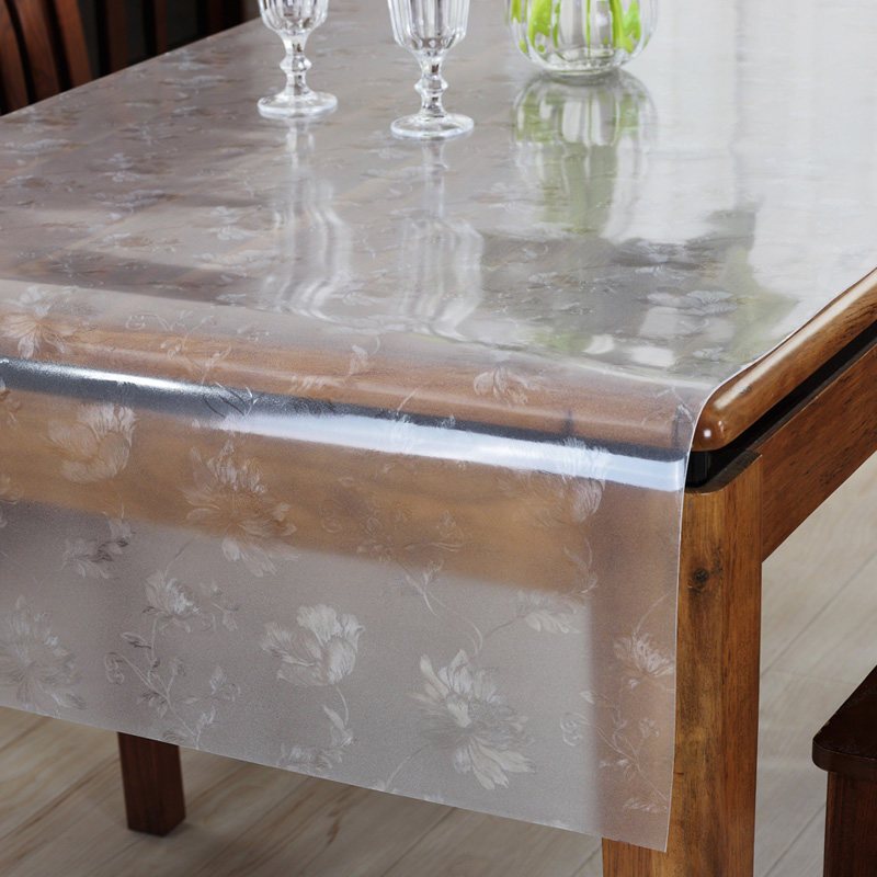 椭圆形桌布桌面保护膜透明软玻璃塑料PVC软玻璃伸缩折叠桌垫胶垫_1_1 60*120CM 富贵花1.5MM