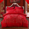 四件套全棉纯棉床上用品大红色喜被子欧美风床单被套加厚结婚婚庆_1 2.0m(6.6英尺)床 月满莱茵+枕芯2只手提袋