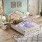 A家家具 美式乡村白色双人床 高箱床 1.5米假抽排骨架+床垫+床头柜
