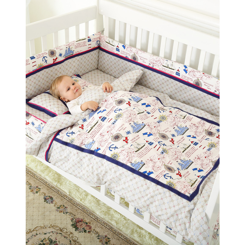 龙之涵 婴儿床上用品 婴儿床围套件十件套 纯棉新生儿宝宝被子双被芯 航海家65*110cm