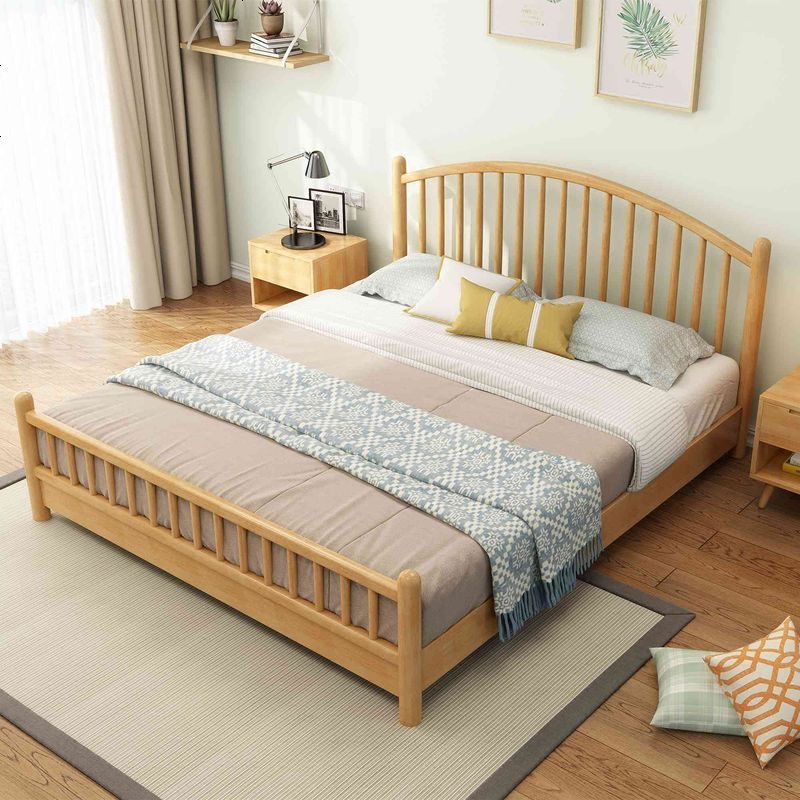 全实木床1.8米1.5双人床北欧现代简约卧室家具进口实木日式床 1500mm*2000mm_实木单床+10CM环保棕垫（原