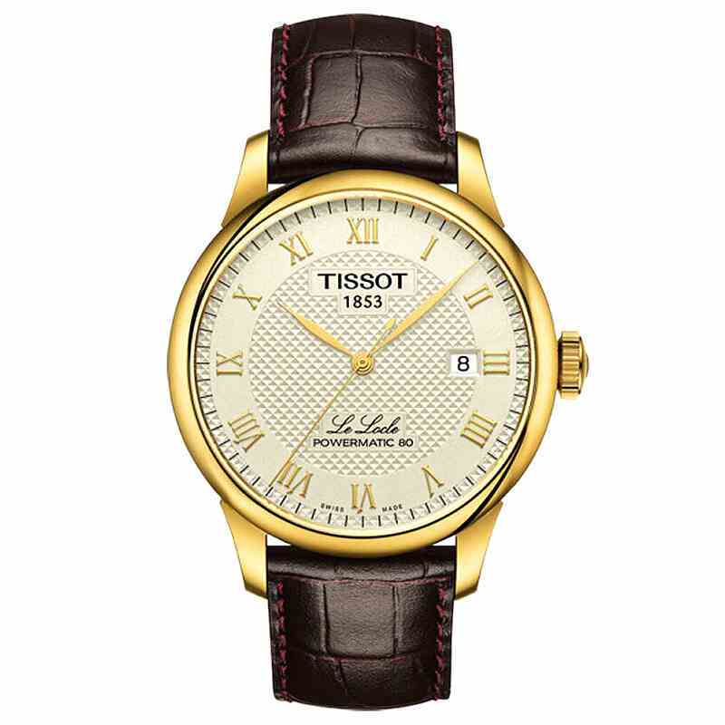 天梭(TISSOT) 男士力洛克系列手表 时尚休闲商务瑞士机械表男 皮表带金色