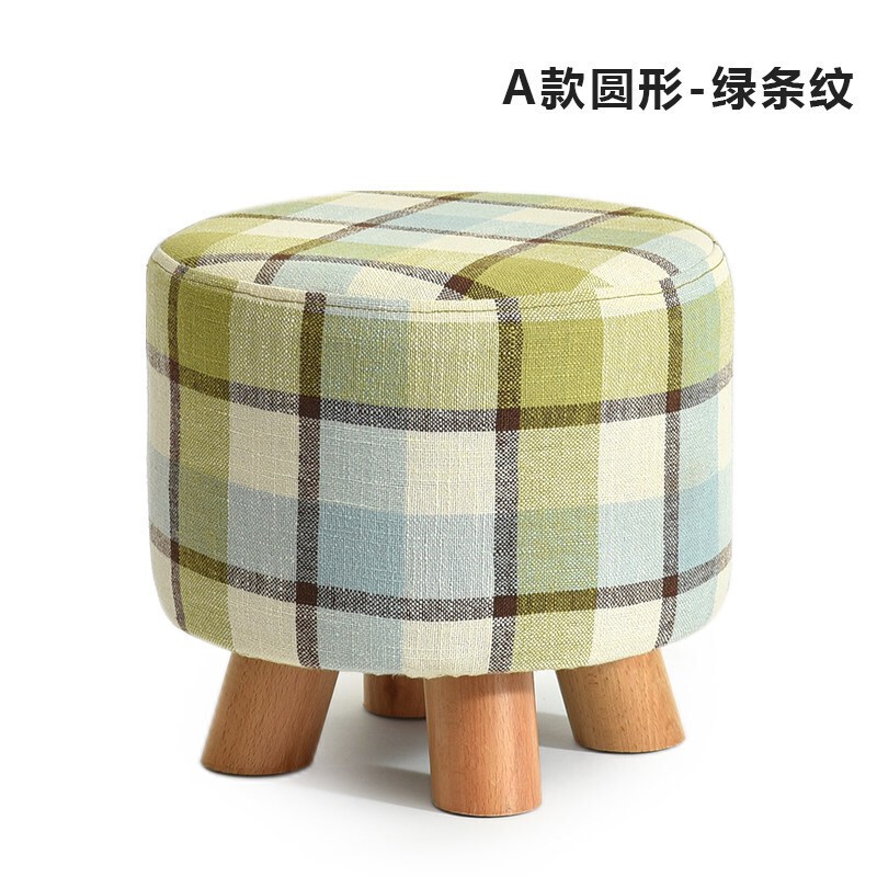 实木小凳子时尚小板凳创意沙凳布艺矮凳家用茶几凳换鞋凳_3 圆A款-绿条纹