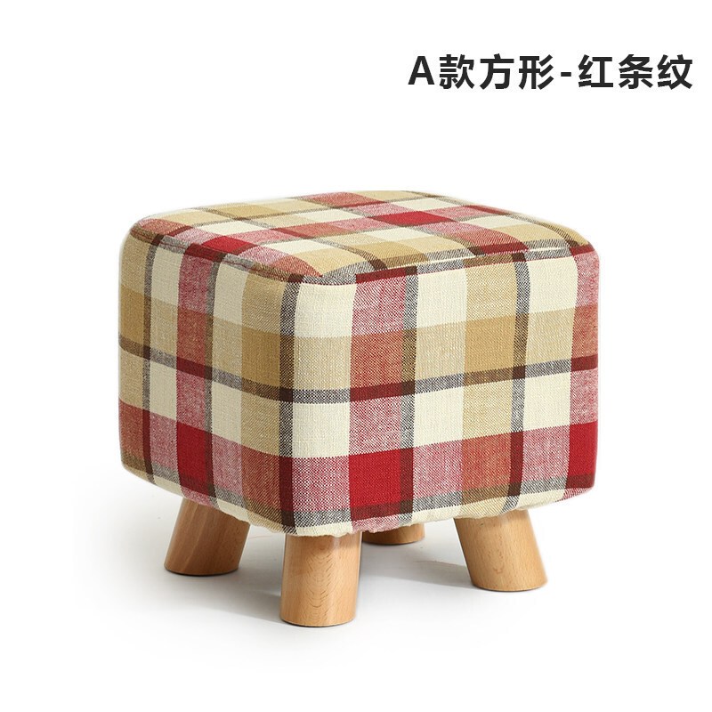 实木小凳子时尚小板凳创意沙凳布艺矮凳家用茶几凳换鞋凳_3 方A款-红条纹