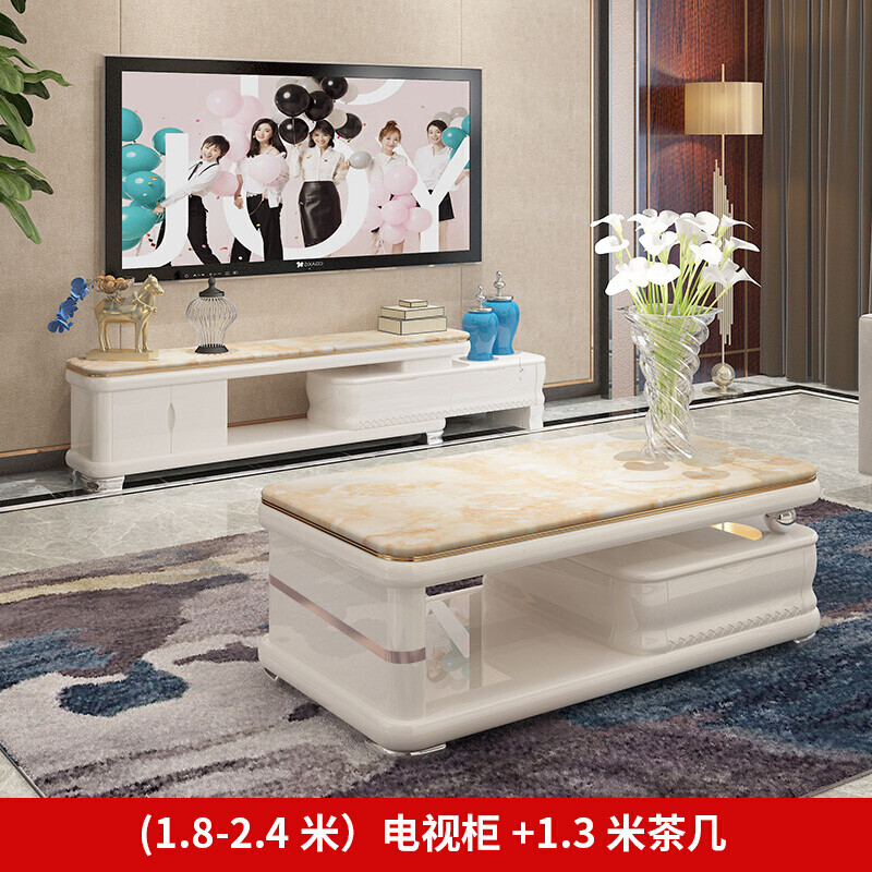 现代简约电视柜茶几组合套装客厅大理石伸缩时尚烤漆成套家具_6 1.8-2.4电视柜+1.3米茶几