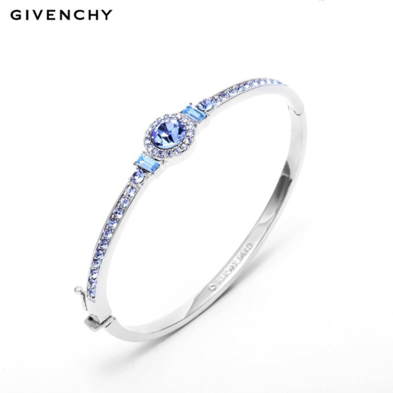 Givenchy/纪梵希 闪耀系列蓝色仿水晶银色按扣式女士手镯 蓝色