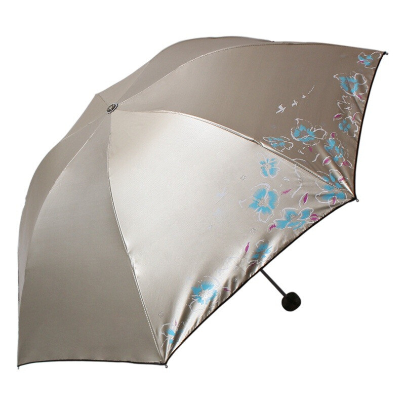 天堂伞 彩胶防紫外线三折黑杆钢骨晴雨伞 那时古铜