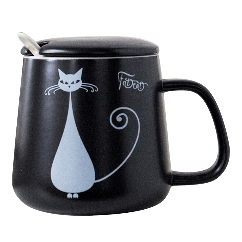 亿嘉IJARL 创意陶瓷杯子情侣水杯咖啡杯马克杯牛奶杯猫国物语系列 黑色 370ml
