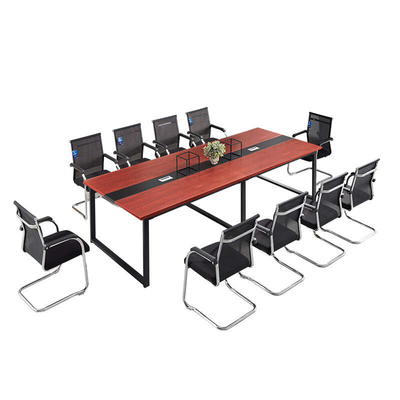 欧宝美会议桌洽谈桌简易钢架桌员工桌长条培训桌红樱桃色 2200*1200（单位：张）