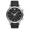 阿玛尼(Emporio Armani)手表 皮质表带经典休闲时尚石英男士腕表 黑色