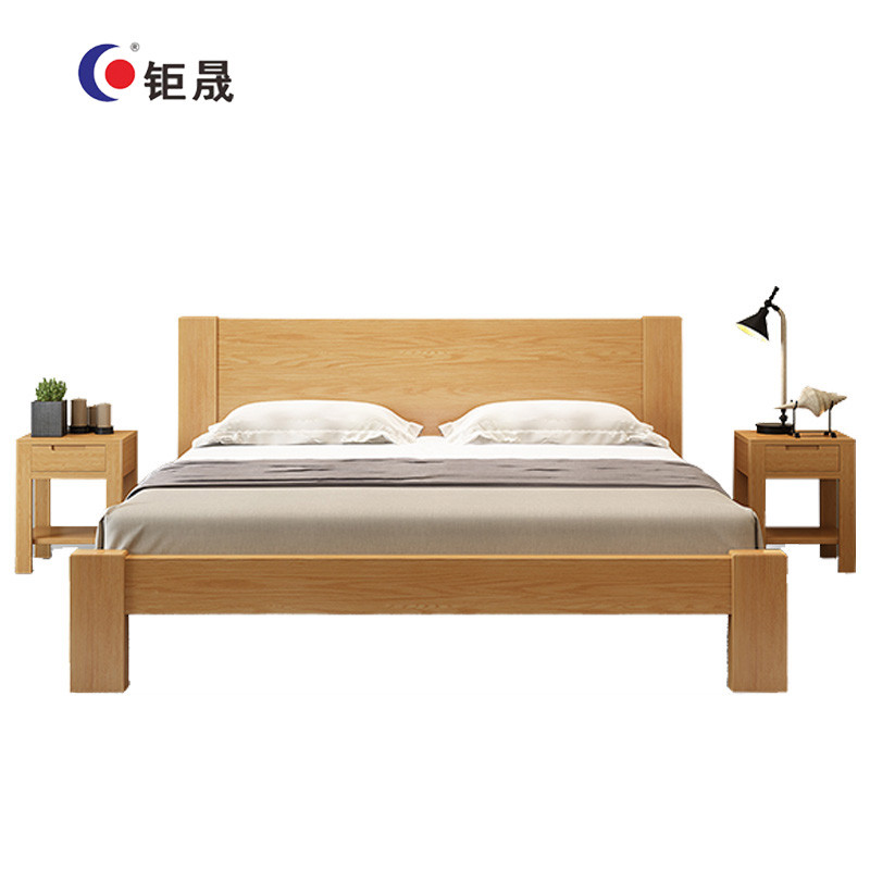 钜晟 实木床1.5米办公接待床员工宿舍床+床垫+床头柜1个 原木色