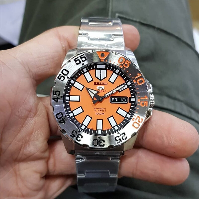 精工（SEIKO）男表橙水鬼自动机械双日历潜水表休闲时尚钢带男士手表 SRP483K1