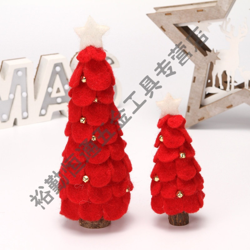 圣诞节创意木质装饰品毛毡玩具铃铛圣诞树家居工艺品礼品桌面摆件 YM-47羊毛毡树小号-红色一颗_612_906