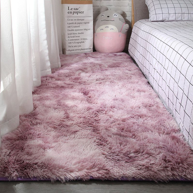 卧室地毯ins风北欧简约满铺房间加厚长毛绒客厅垫床边毯定制 宽60×长160（厘米）加购物车优先发货 扎染粉紫色