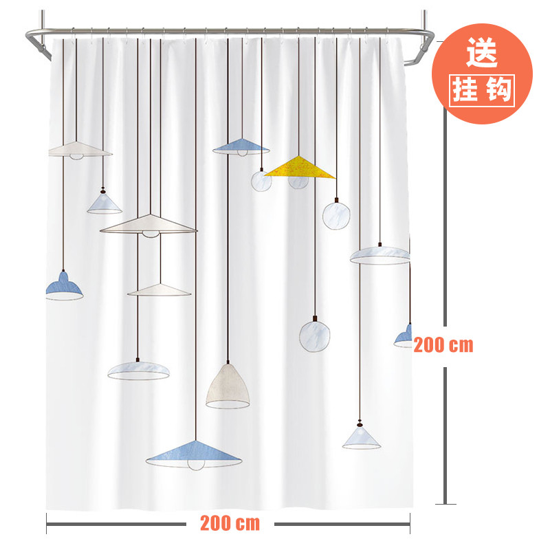 北欧风格ins浴帘简约浴室隔离防水帘子洗澡卫生间隔断免打孔套装_2 默认尺寸 文艺暖光灯浴帘宽200高200送钩