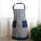 家用厨房格子半身式围裙棉麻布系带防水防油围裙韩版女士围腰罩衣 色织咖啡小格围裙