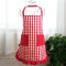 家用厨房格子半身式围裙棉麻布系带防水防油围裙韩版女士围腰罩衣 色织红小格子围裙