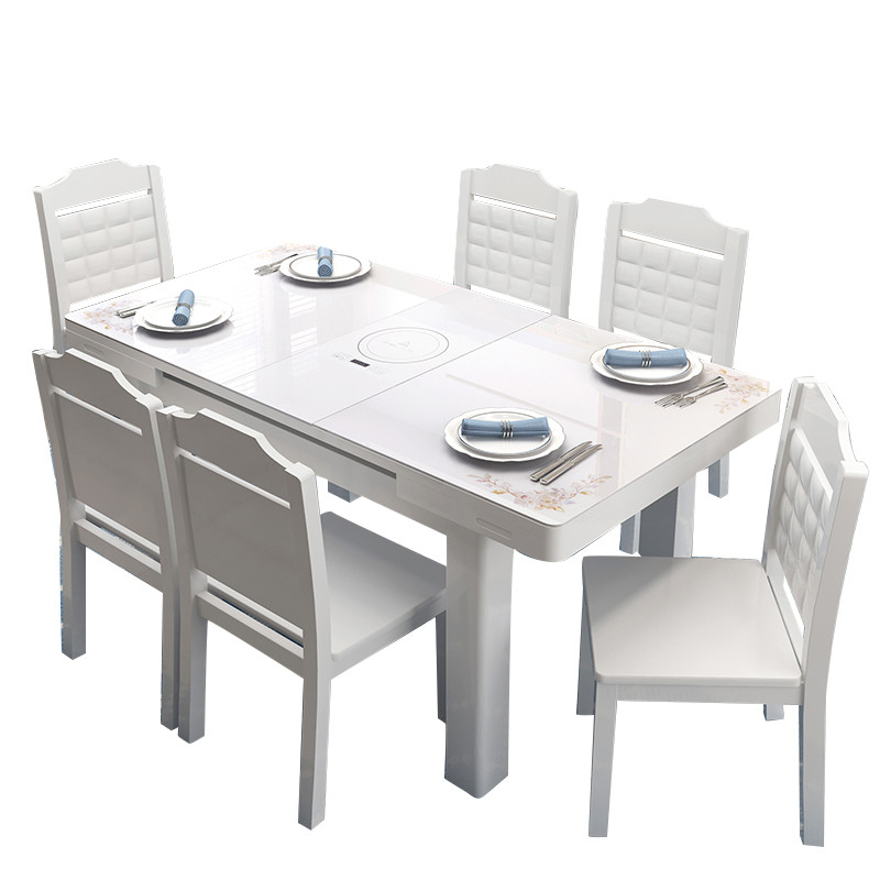 餐桌椅组合现代简约实木餐桌家用伸缩小户型长方形电磁炉饭桌子_2 实木椅（a、b）四把