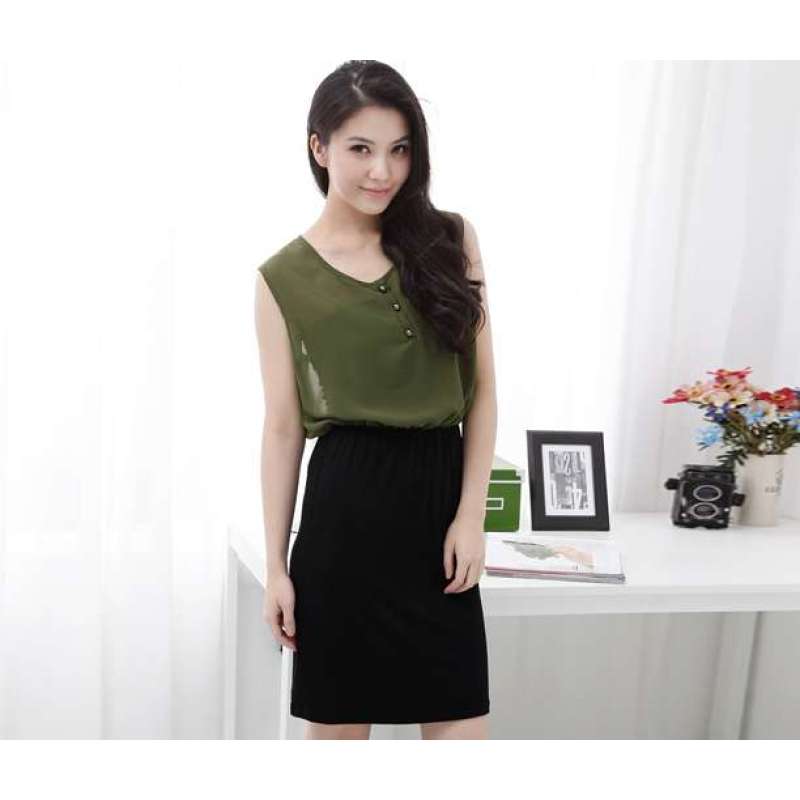 HSTYLE\/韩都衣舍 新款无袖连衣裙JH1276 卡其