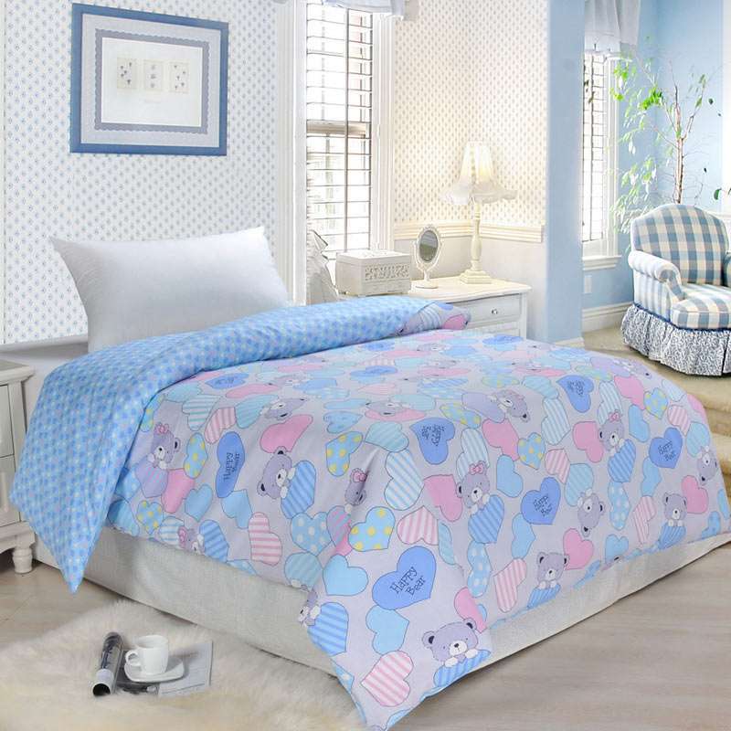 华康AB版精梳纯棉单人被罩(甜心宝贝-蓝色)155cm×215cm图片_苏宁易购