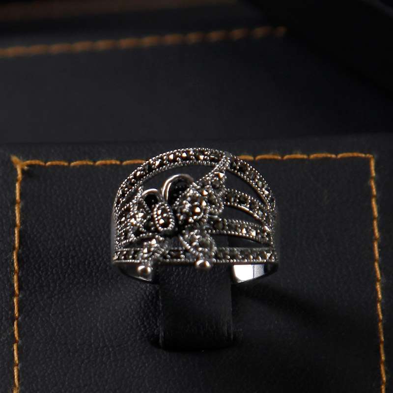 银复古镶钻蝴蝶飞舞女士戒指byr 0014-16 #