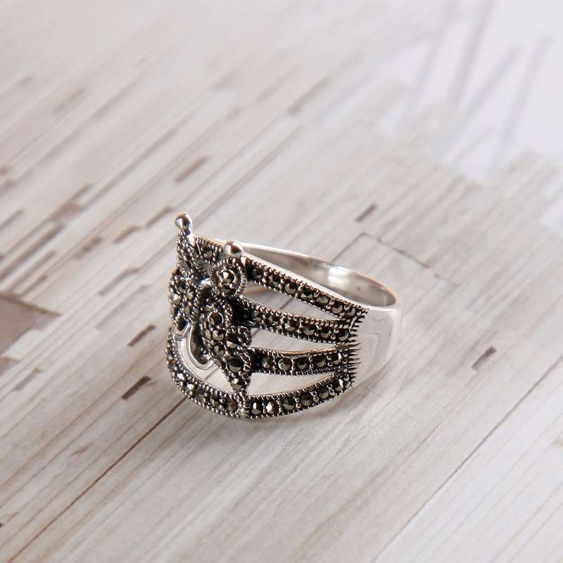 银复古镶钻蝴蝶飞舞女士戒指byr0014-16#