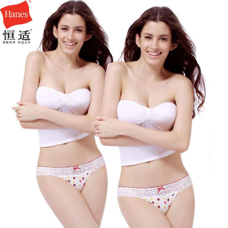 恒适 Hanes女蕾丝高衩三角裤二条超值装红点