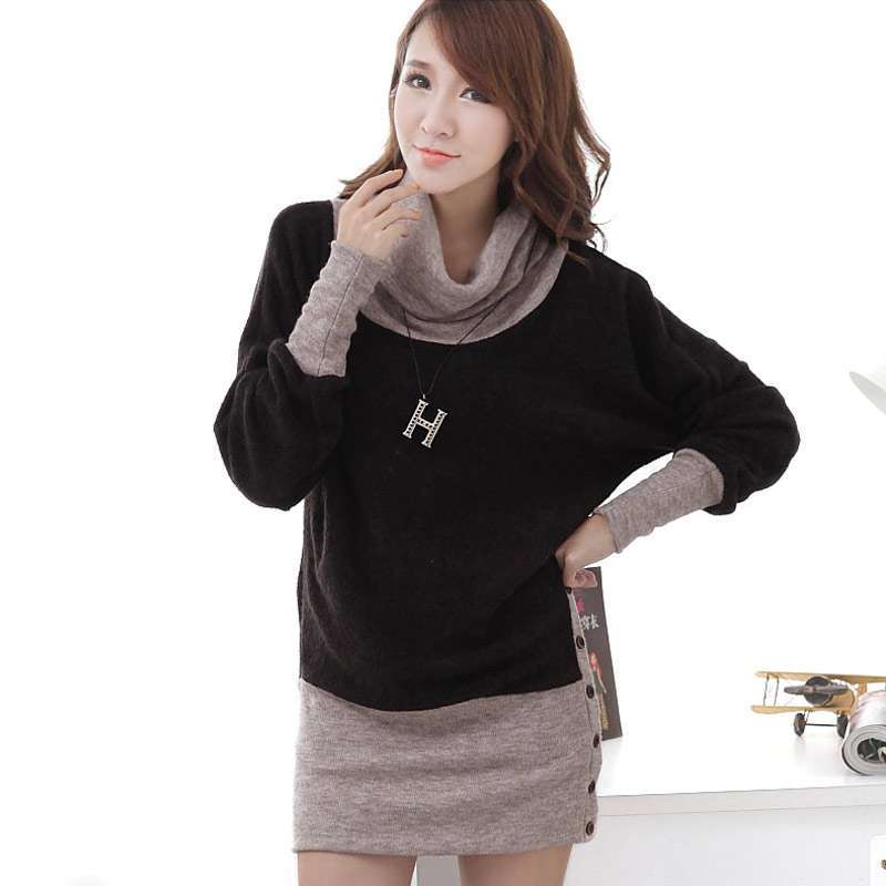 韩都衣舍韩国女装蝙蝠长袖连衣裙HO2028 黑色