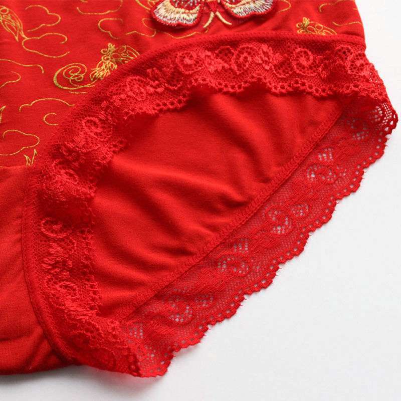 相思鸟新婚本命年烫金龙凤祥云印花女士内裤(