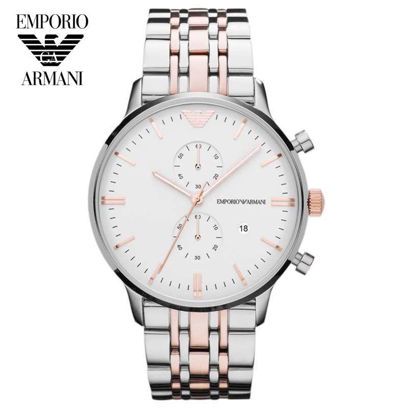 阿玛尼ARMANI男士钢带白面石英腕表AR0399