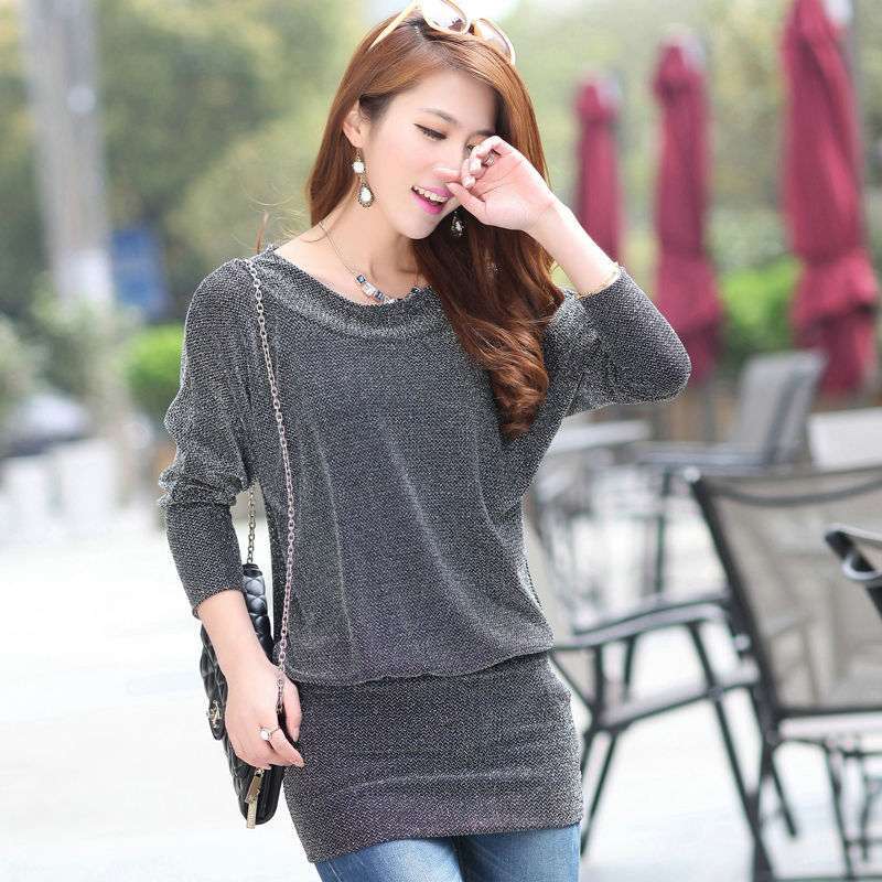 圣加婧打底衫长款包臀 女士针织衫 假两件韩版