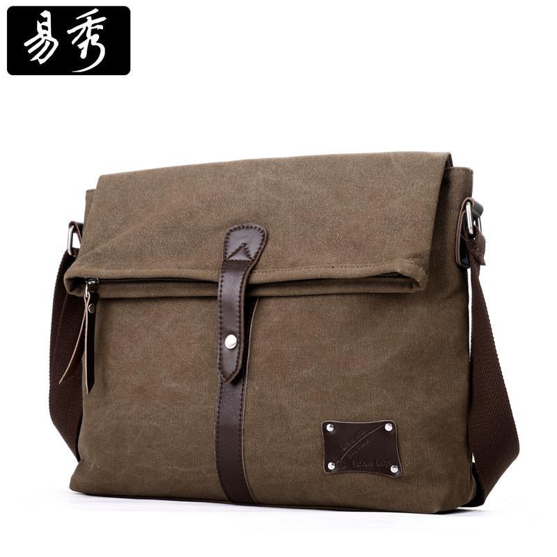 易秀 帆布包单肩包斜挎包男包复古休闲包男士