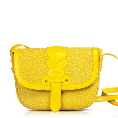 【那沃】女包新款 黄色大象纹头层牛皮斜