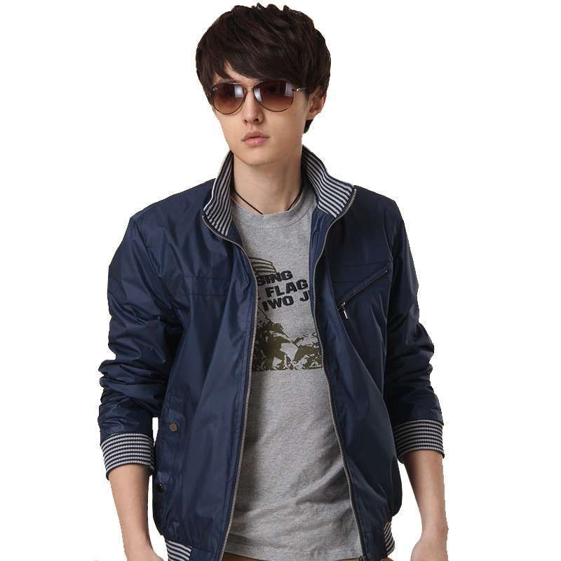 沃播2013新款<em>男士</em>修身夹克<em>外套</em>春秋装 <em>蓝色</em> X
